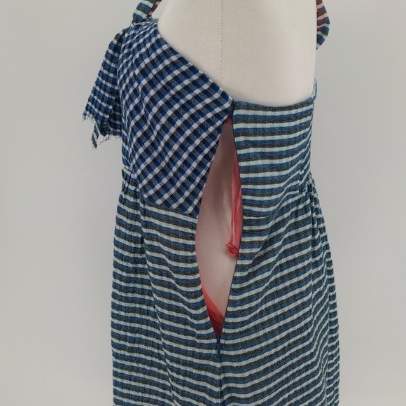 Maeve Anthropologie Waverly Gingham Plaid Blue Purple One Shoulder Dress Size 8 - Picture 9 of 15